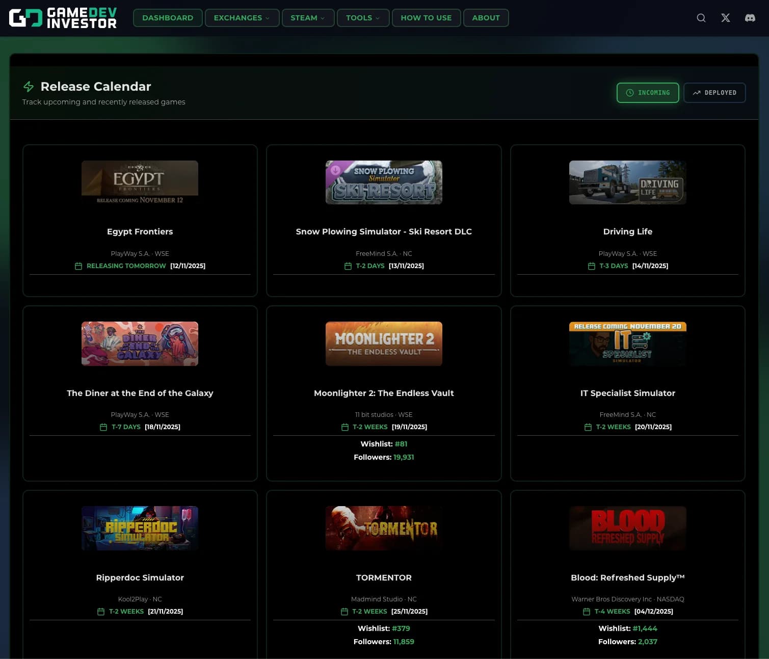 Game release calendar with upcoming launches